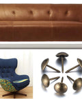 Premium 320 Piece Set Of Top Shelf Upholstery Tacks Featuring A Knockout Antique Brass Finish and Smooth Round Heads crafted from heavy duty iron.