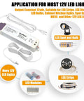 No Brainer 12V 50W Dimmable LED Driver For Light Strips And Accent Lights Triac ELV MLV Compatible With Lutron Leviton Dimmers Smooth Flicker Free Dimming Converts 110V AC To 12V DC, white power supply with cord