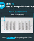 Two Way Air Vent Cover For 10 By 4 Inch Duct Opening In Wall Or Ceiling Mount Solid Steel HVAC Register Cover With Five Adjustable Dampers And Eighteen Louvers White Easy Install
