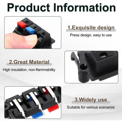 Three Way Spring Terminal Clip Push Release Connector Plate Jack Socket For Speakers Color Coded Red Blue Black 50mm