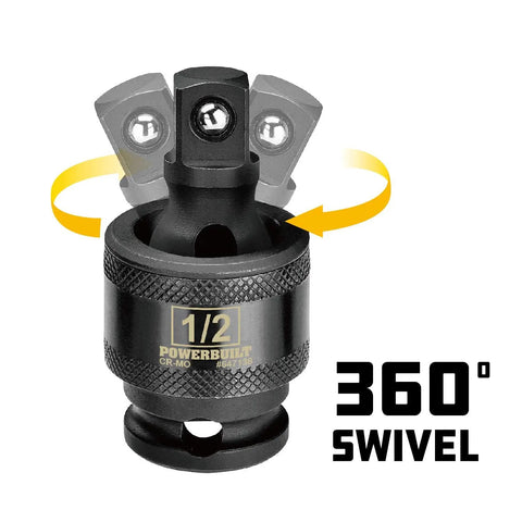 1/2 Inch Drive Impact Universal Joint Socket Adapter Swivel With 360 Degree Rotation And 30 Degree Angled Access, Chrome Moly Beefy Impact Grade, Flexible For Tight Spaces, Works With Standard Ratchets Extensions And Tools, 360 swivel