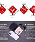 M2 BASICS mini first aid kit bulk pack, 10 kits, 500 pieces; compact portable kit shown with a white First Aid case.