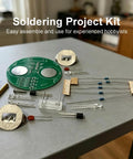 Components of LED Rotating Desk Gyroscope Soldering Practice Kit For Beginners Easy No Fuss Build Electronics DIY Project.