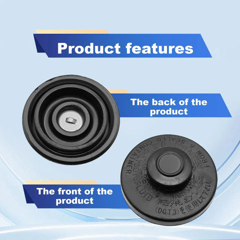 Front and back view of Brake Master Cylinder Fluid Reservoir Cap For Toyota Highlander 4Runner Sienna Avalon Camry RAV4 Corolla Replacement OE 47230-06010 47230-12040 Direct Fit Durable Easy Install Cap, black rubber construction.