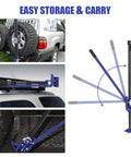 6600 Lb Heavy Duty Farm Jack With 60 Inch High Lift for Trucks SUVs ATVs UTVs shown on vehicle racks and trunk