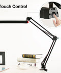Go To Metal Adjustable Swing Arm Desk Lamp With Clamp Touch Control Stepless Dimming demo on a desk with books