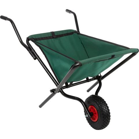 Folding Wheelbarrow With Collapsible Garden Cart For Lawn Care, 80Lb Capacity, showing padded handles and single wheel