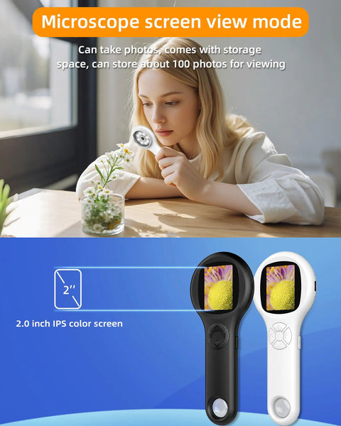 Pocket Digital Microscope for Kids Kid Friendly Handheld USB 500X Magnifier With 4X Zoom Portable Learning Toy for Exploring Coins Fibers Gems and More Ideal Christmas Birthday Gift for Boys and Girls Aged 3 12, 2-inch IPS screen