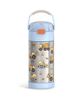Dope Kids Stainless Steel Water Bottle With Straw 12 Oz Vacuum Insulated Reusable Construction Graphic featuring construction vehicles.
