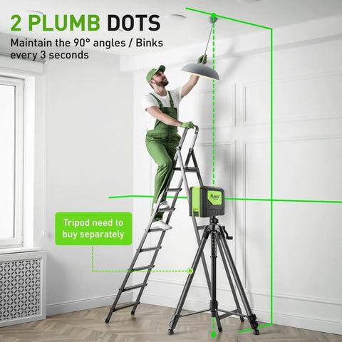 Man using 2 Plumb Dots And Cross Line Laser Level With 180 Degree Wide Angle 2 In 1 Green Self Leveling Laser Tool for cabinet installation