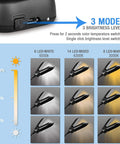 Brightness modes of Clip On LED Book Light With Charger And Travel Case Covers Both Pages Warm White Reading Light with strong clamp.