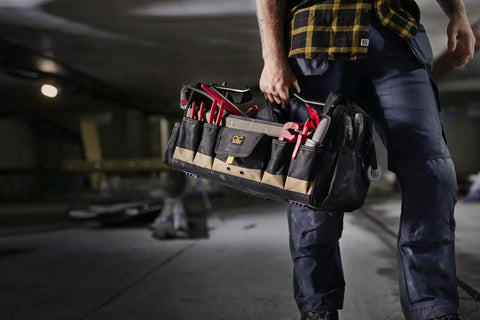 Top Tier Heavy Duty Soft Sided Tool Box With Adjustable Divider And Twenty Seven Hella Functional Pockets For Mechanics Contractors And Work Rig Management