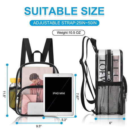 Clear Stadium Backpack Passes Security Easily 12x12x6 Inches With Front Pocket For Concerts Sports Events Travel And Work