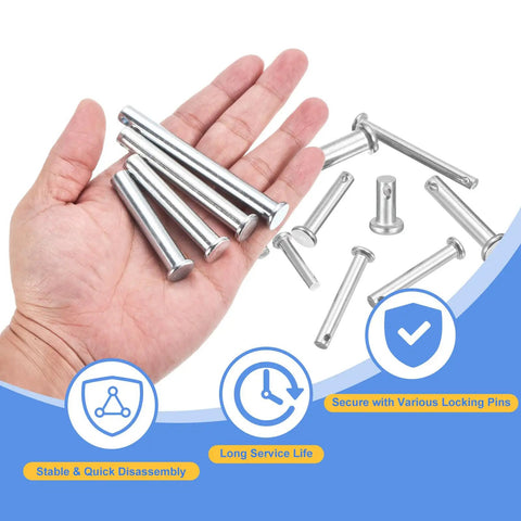 Heavy Duty M10 X 75mm Single Hole Clevis Pins Set Zinc Plated Carbon Steel Flat Head Hitch Pins For Trailer Latches, Mechanics Repair, Furniture Installation, Industrial Equipment, 12 Pieces held in hand