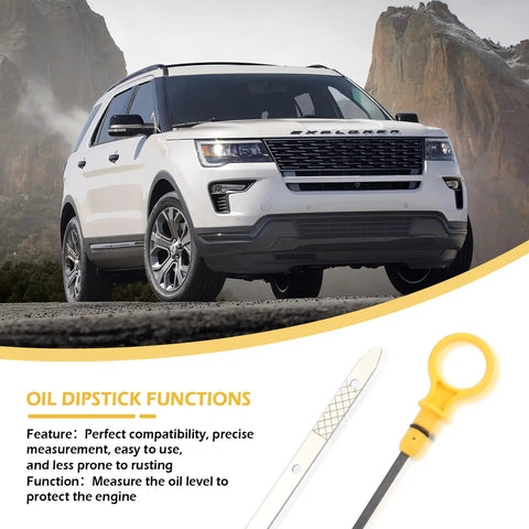 Professional Double Hole Engine Oil Dipstick Replacement OEM CJ5Z6750A shown with Ford Explorer 2.0L EcoBoost