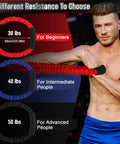 Three Pack Archery Bow Strength Trainer Bands Set With 30 Lbs 40 Lbs And 50 Lbs Resistance shown with male athlete