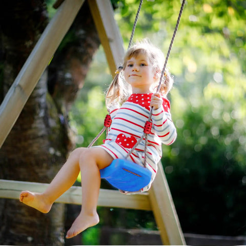 Child on Kids Outdoor Swing Seat With Extra Thick Rope And Adjustable Height From Fifty Five To Seventy One Inches