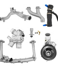 Heavy Duty Billet Aluminum Coolant Pipe Kit Upgrade For Jaguar F Type F Pace showing ten piece assembly including pipes and connectors.