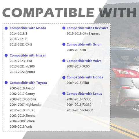 Compatibility list for rack and pinion boot kit with clamps for various vehicle models including Lexus and Toyota.