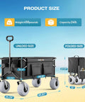 Beach Wagon With Balloon Wheels For Sand, 240L Collapsible Wagon, Wide 9 By 4 Inch Wheels, 450 Lb Heavy Duty Beach Cart Shown Unfolded and Folded