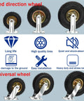 Straight Up Heavy Duty Industrial Caster Pair Featuring Silent Rubber Wheels And Thick Steel Base Plates, showing fixed and universal wheel designs.