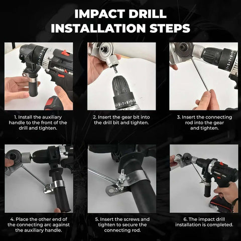 Step-by-step installation of impact drill for High-Speed Titanium Drill Nibbler for sheet metal cutting.