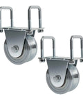 Heavy Duty 4 Inch V Groove Gate Wheel Kit Built Tough With 3000 Lbs Capacity, shown with dual bearing brackets, 2 pack
