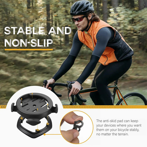 Cyclist using 2 In 1 Bike Mount With Quick Release And Quarter Turn, Universal Phone Holder, in forest setting.