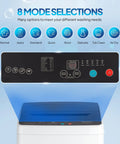 Control panel of No Sweat Portable Washer And Spin Dry Combo Featuring A Heavy Duty Stainless Steel Drum with 8 washing modes.
