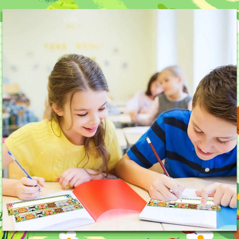 Kids using 40 Pack Classroom Name Plates For Desks With Adhesive Dots Traditional Manuscript Alphabet Tags 11.8 x 3.9 Inches