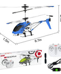 SYMA S107H Mini RC Helicopter With Gyro And Altitude Hold One Key Take Off And Landing Two Point Four GHz in blue with controller
