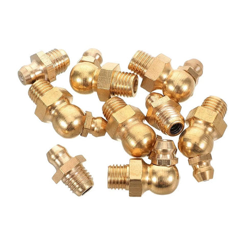 9Pcs Grease Fittings Assortment Kit for Automotive Use with 180 Degree, 45 Degree, and 90 Degree Angles, brass nipples