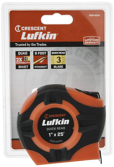 1 Inch By 25 Foot Tape Measure With Quickread, Hi Vis Orange Case, Pivot Lock, easy grip, A3 blade packaging and branding