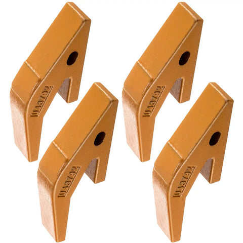 4 Piece Backhoe Bucket Teeth Adapter Set For U43792 Series Excavators And Skid Steers, alloy steel, yellow finish.