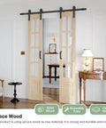 Preassembled Double 30x84 Inch Clear Glass French Interior Door with 5.5Ft Barn Door Hardware Kit Included, Spruce Wood Support