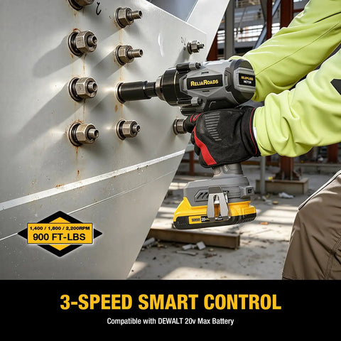 High Performance 1/2 Inch Cordless Impact Wrench Dishes Out Sick 900 Ft Lbs Of Raw Torque Compatible With Dewalt 20V Battery in use.