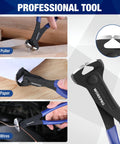 8 Inch Nail Puller End Cutting Pliers With Laser Hardened Edge For Clean Cuts Rustproof CR V Steel Heavy Duty Nail Extraction Tool For Construction And Home Improvement Projects, shown pulling nails and cutting wire