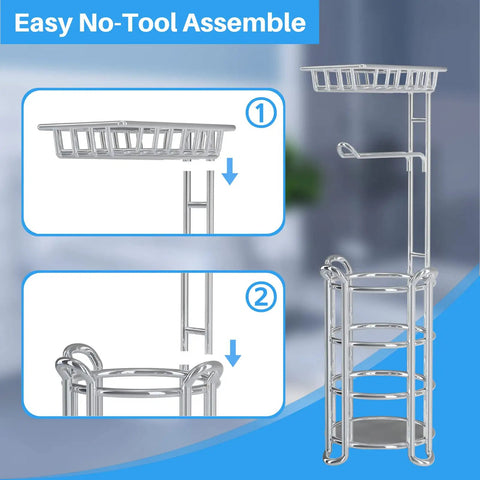 Assembly guide for Free Standing Toilet Paper Holder With Shelf For Phone, Chrome Bathroom Storage Rack Dispenser