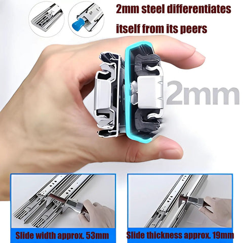 Closeup of 2mm steel heavy duty drawer slides full extension industrial drawer runners with lock side mount