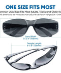 Tinted Safety Glasses Bulk Pack of 24, Protective Sunglasses With Dark Smoke Lenses for UV Protection, ANSI Z87.1, front and folded view.