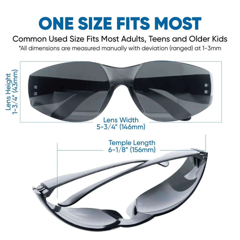 Tinted Safety Glasses Bulk Pack of 24, Protective Sunglasses With Dark Smoke Lenses for UV Protection, ANSI Z87.1, front and folded view.