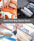 Space Saving Vacuum Bags For Travel 10 Pack No Pump Needed Compression Storage Bags for Luggage and Home Packing in use.