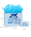 Blue Dinosaur Baby Boy Gift Bag With Tissue Paper And Greeting Card Durable Ribbon Handles And Reinforced Bottom 13 By 10 By 5 Inches Perfect For Baby Showers New Parents And More