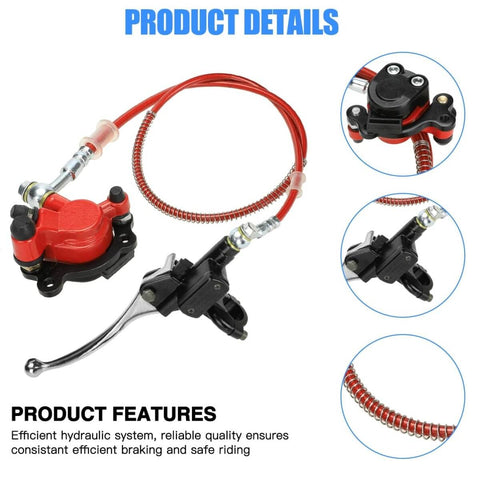 Mini Bike Hydraulic Disc Brake Caliper Kit Replacement For Baja Doodle Bug DB30 Blitz Dirt Bug Predator 79cc 97cc 100cc Mini Bikes With 50 Inch Hose Master Cylinder And Strong Stopping Power, showing caliper, hose, lever, and master cylinder.