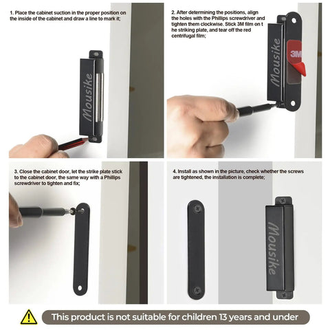 Installation guide for Heavy Duty Magnetic Door Catch Delivering Hella Strong 70 Pound Grip Built From Rugged Stainless Steel.