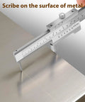 Heavy Duty 8 Inch Stainless Steel Scriber Caliper With Raw Hardened Carbide Scribe Needles scribing on metal surface