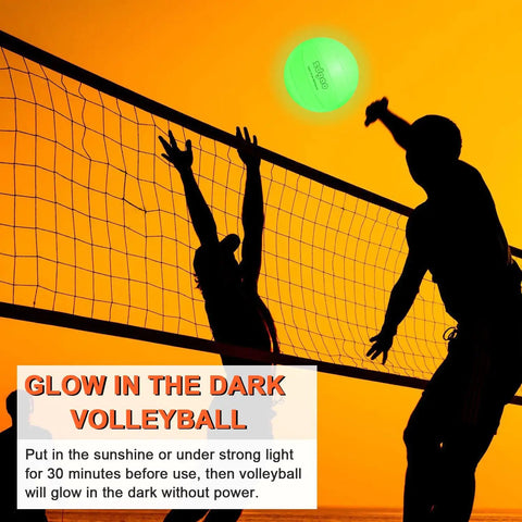 Portable 12ft Volleyball Training Net For Hitting And Serving Drills at sunset with glow in the dark ball in use