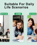 Collage of daily scenarios: office meeting, mother with child at home, woman studying at school.