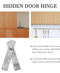Hidden Pivot Door Hinges Set Of 4 Stainless Steel Sleek Rust Resistant Invisible Door Hardware for cabinets in kitchen setting.