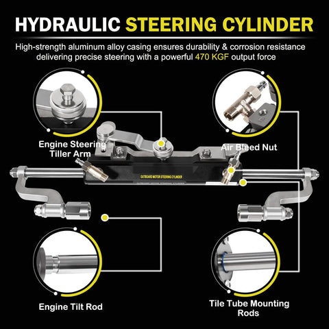 Plug And Play Hydraulic Steering Kit For Single Outboard Boats Up To 300Hp With Heavy Duty Steel Helm Pump Twin Reinforced Lines And Zero Play Lock Valve For Smooth Sailin